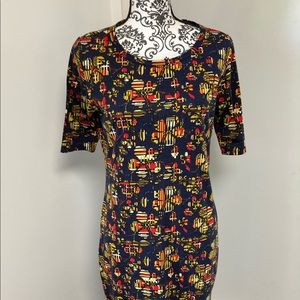LulaRoe Julia Dress, size L, used, 96%polyester, 4% spandex.